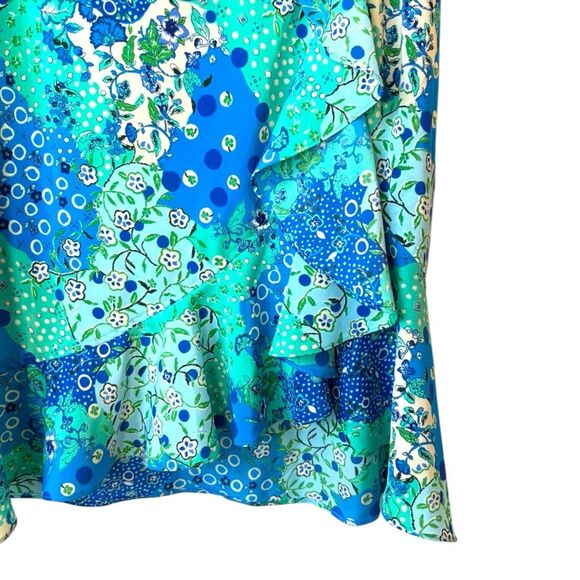 Y2K Vintage Fire Los Angeles Quilt‎ Print Patchwork Asymmetric Ruffle Skirt Larg - Picture 4 of 5